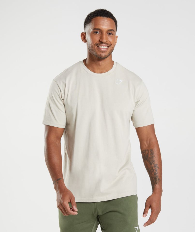 Men\'s Gymshark Crest T-Shirts Cream | NZ 5XLEUM